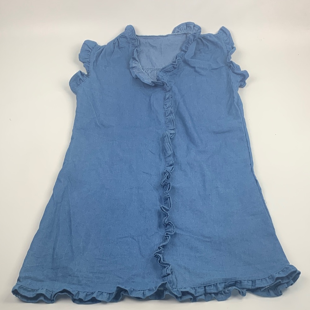 Denim Blue Ruffled Sleeveless Jean Dress Size Medium Ruffled hem & collar